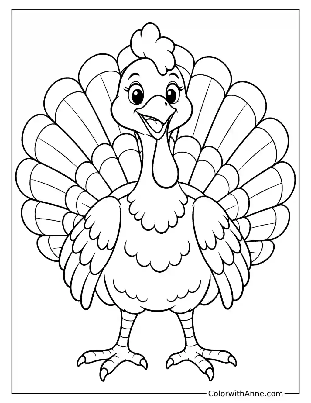 Cute Cartoon Turkey Coloring Page