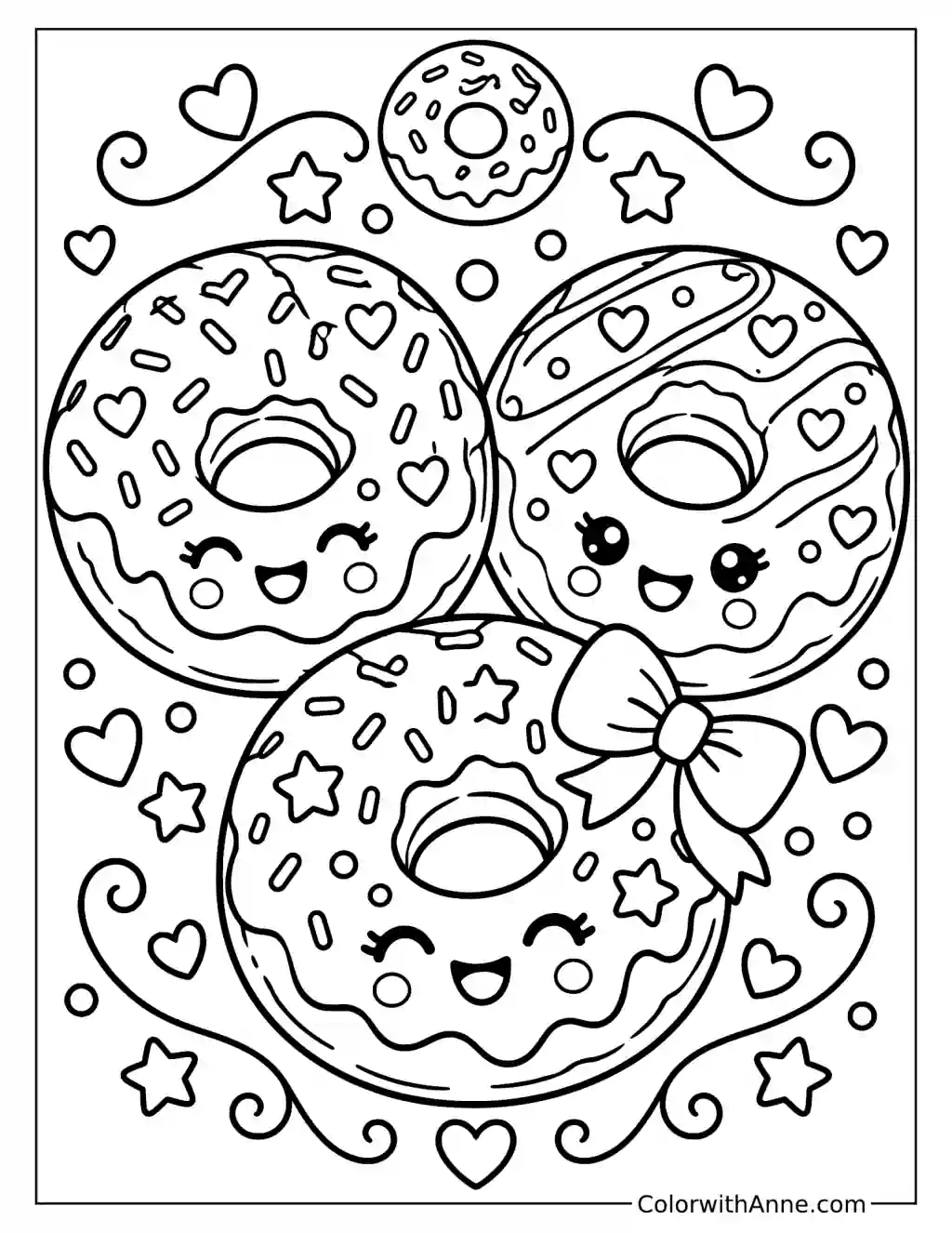 Cute Donut Coloring Page for Preschoolers
