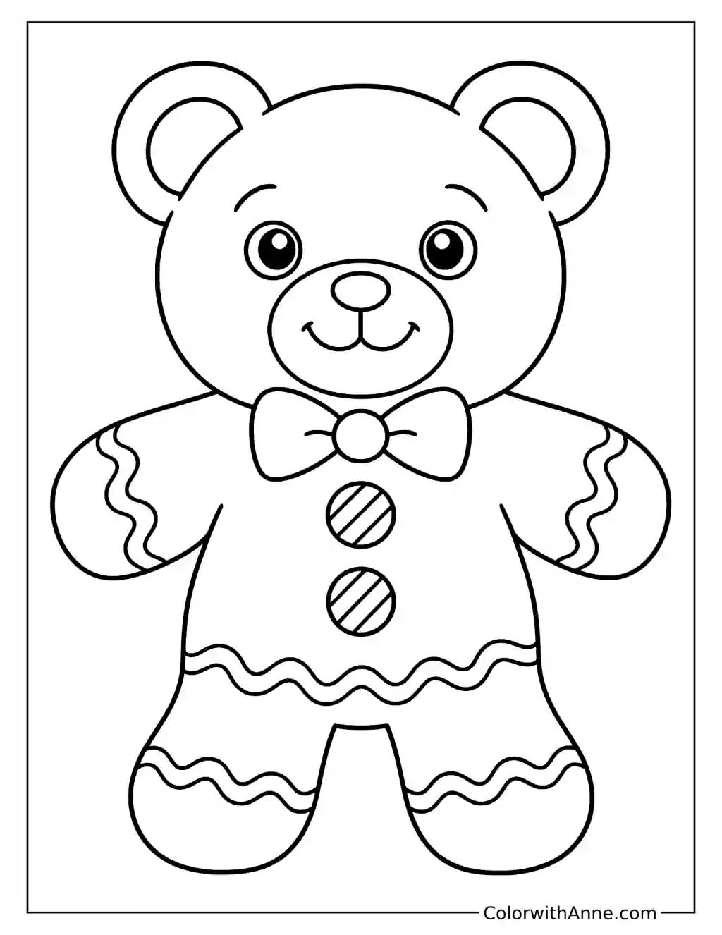 Cute Gingerbread Teddy Bear Coloring Page for Kids