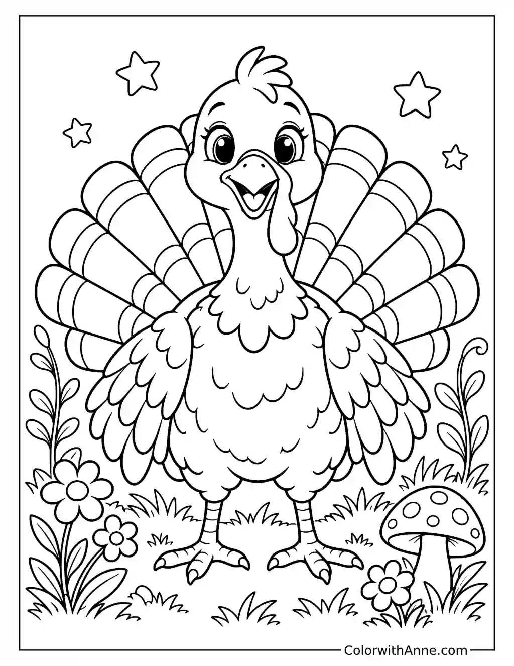 Cute Little Turkey Coloring Page for Kids