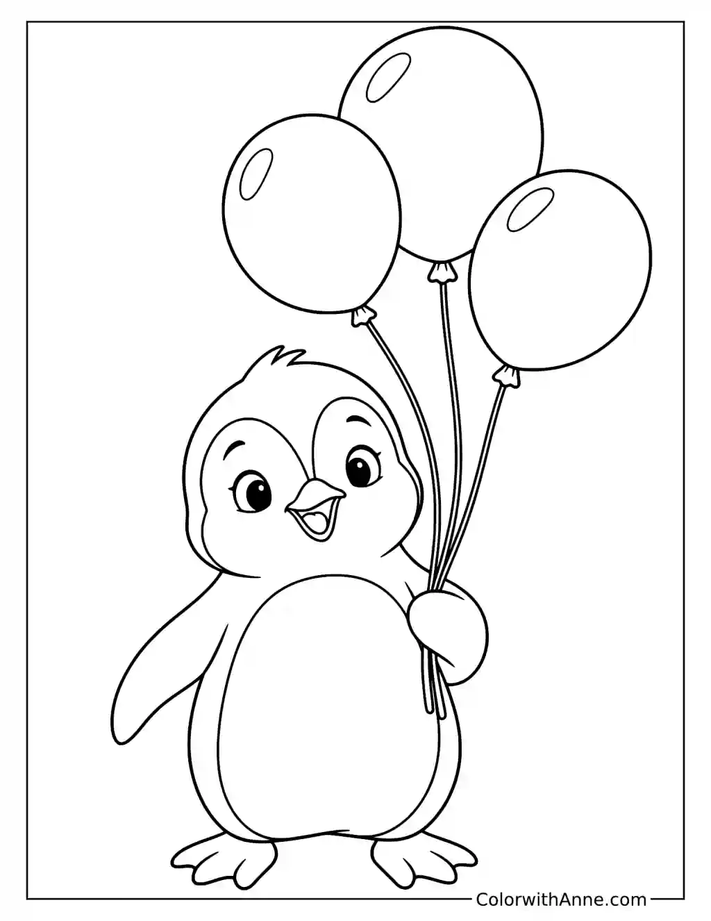 Cute Penguin with Balloons Coloring Page