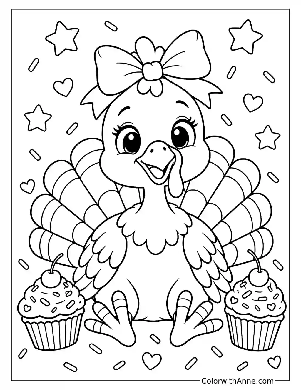 Cute Turkey Coloring Page for Preschoolers