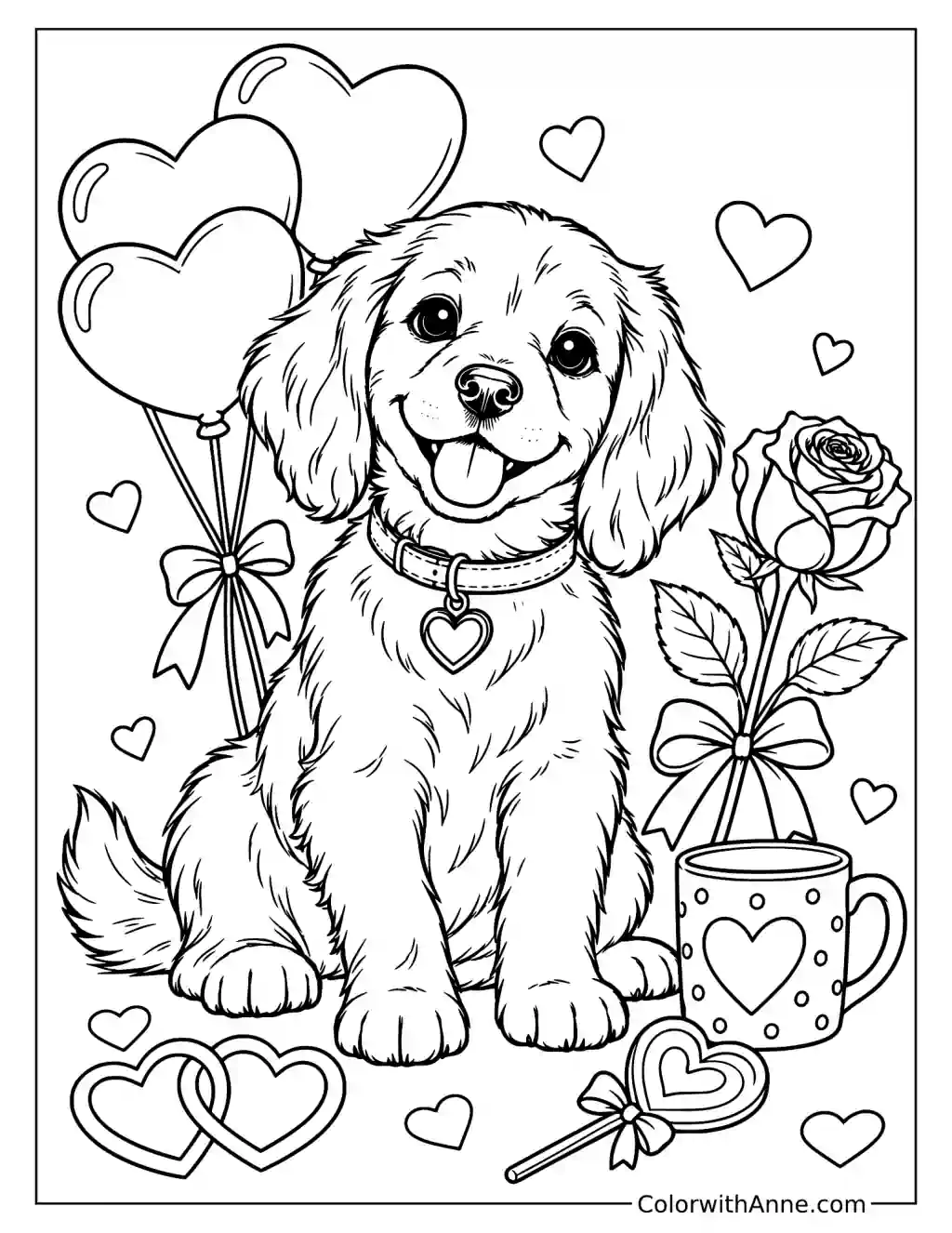 Cute Valentines Day Dog Coloring Page