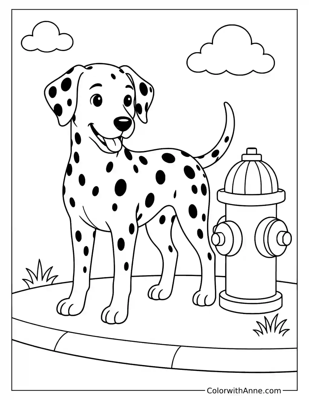 Dalmatian by the Fire Hydrant Coloring Page