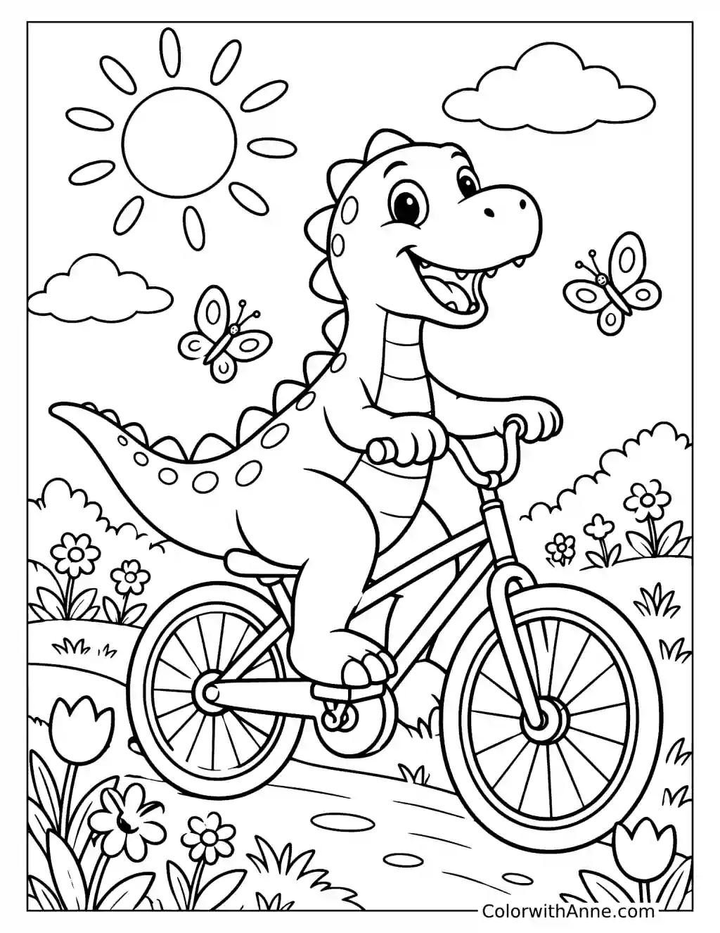 Dinosaur Bike Riding Spring Coloring Page