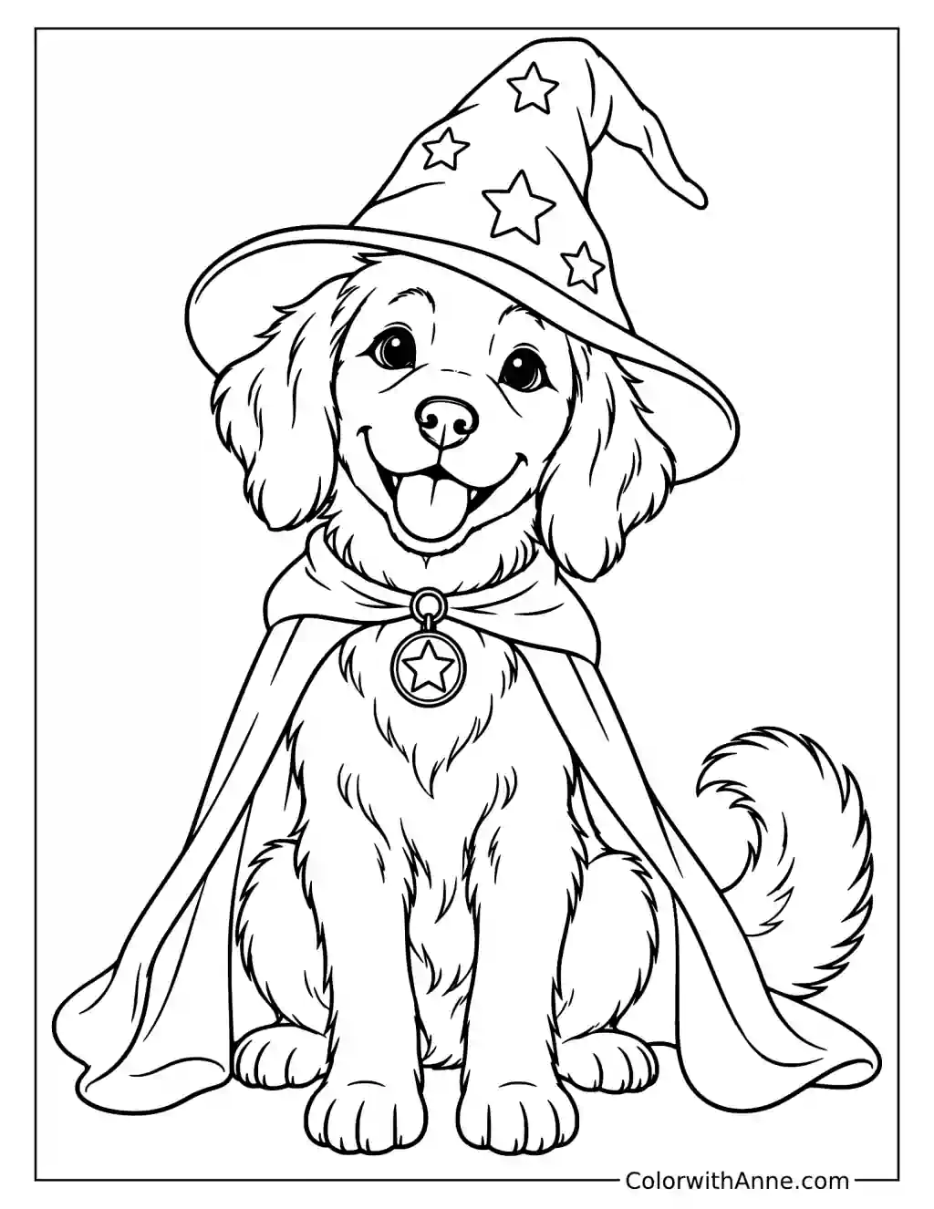 Dog in Wizard Hat Coloring Page