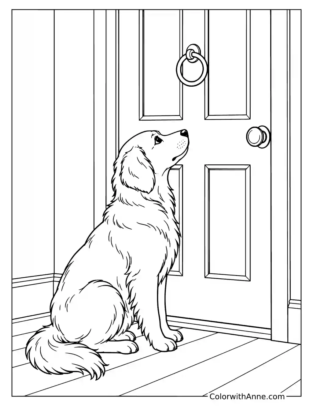 Dog Waiting at the Door Coloring Page