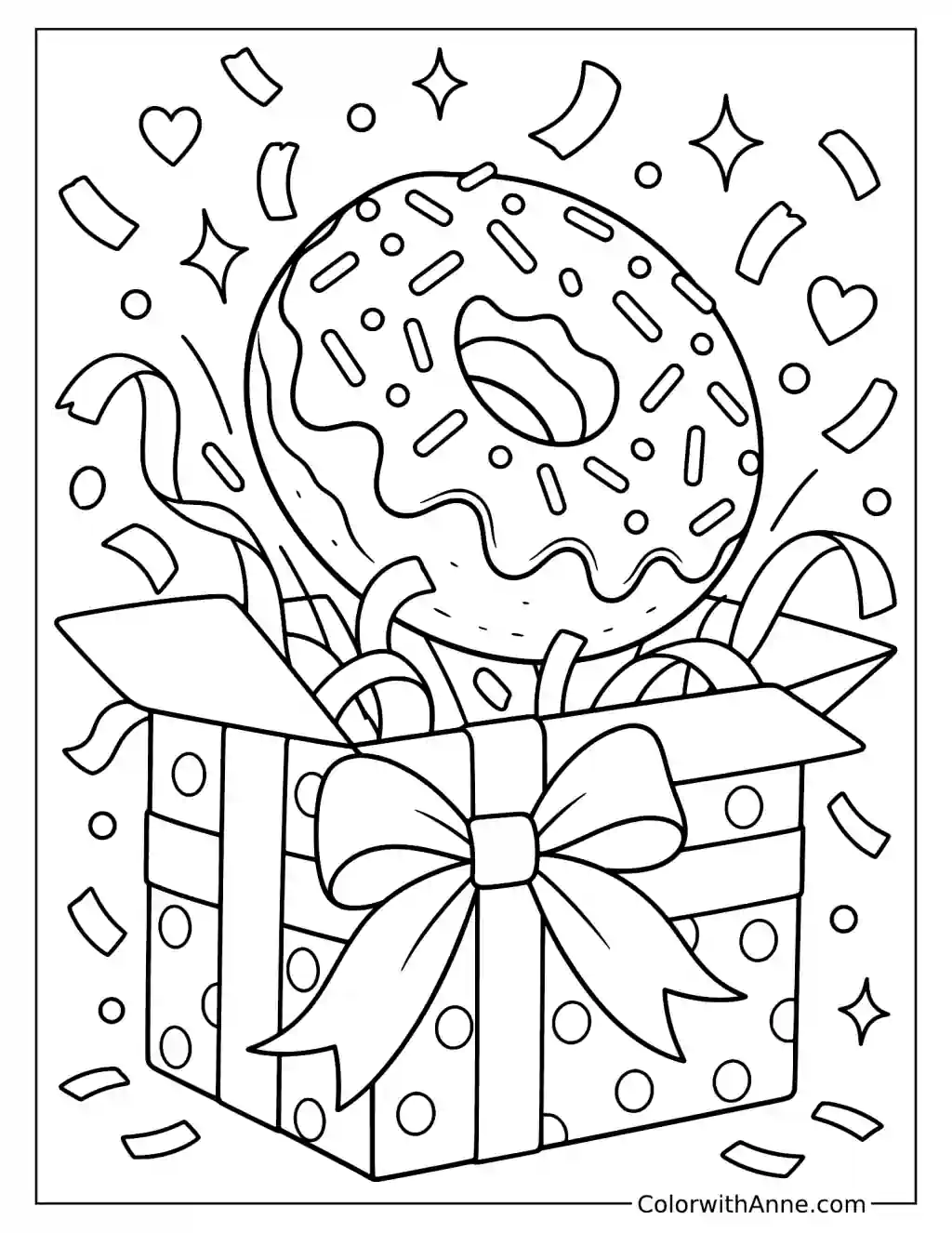 Donut in a Gift Box Coloring Page