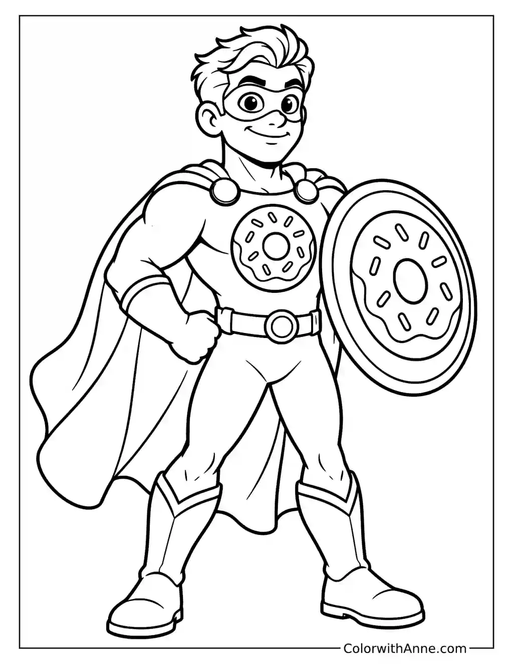 Donut Superhero Coloring Page