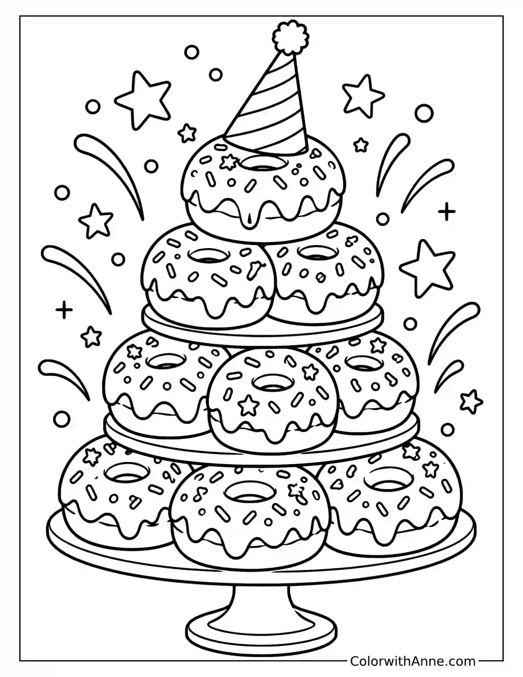 Donut Tower for a Birthday Party Coloring Page