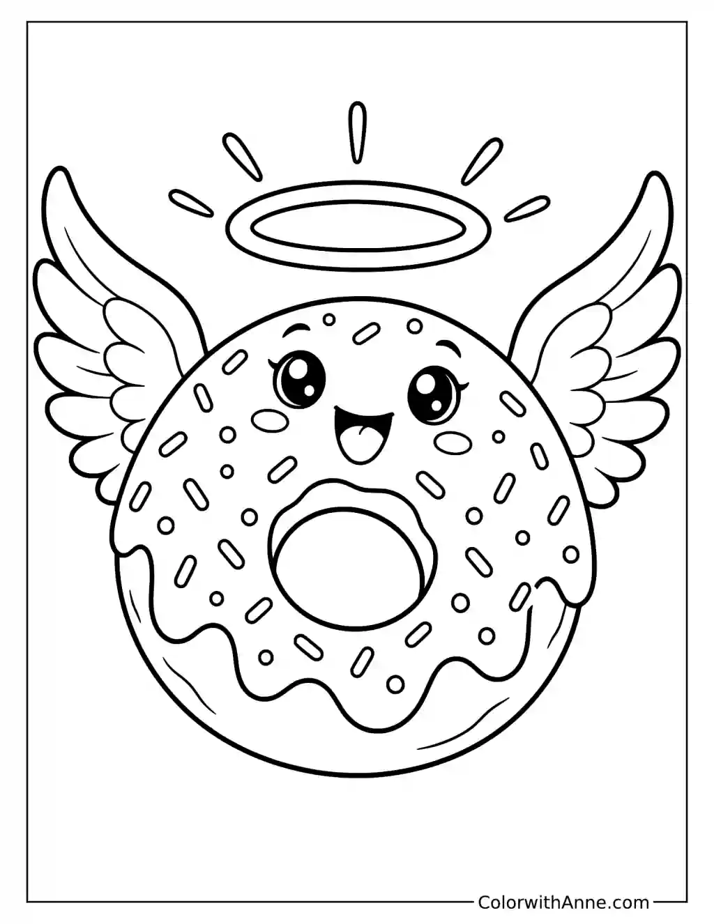 Donut with Angel Wings and a Halo Coloring Page