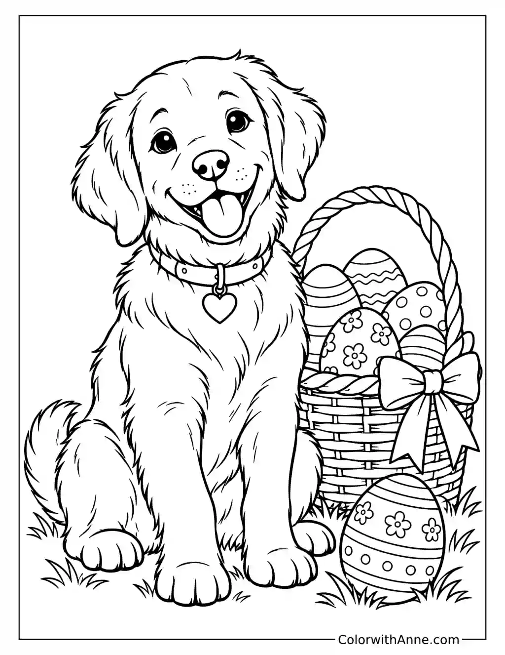 Easter Dog and Eggs Coloring Page