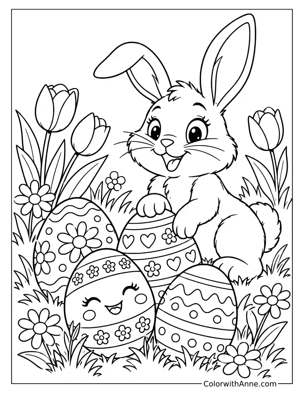 Easter Egg Hunt Spring Coloring Page