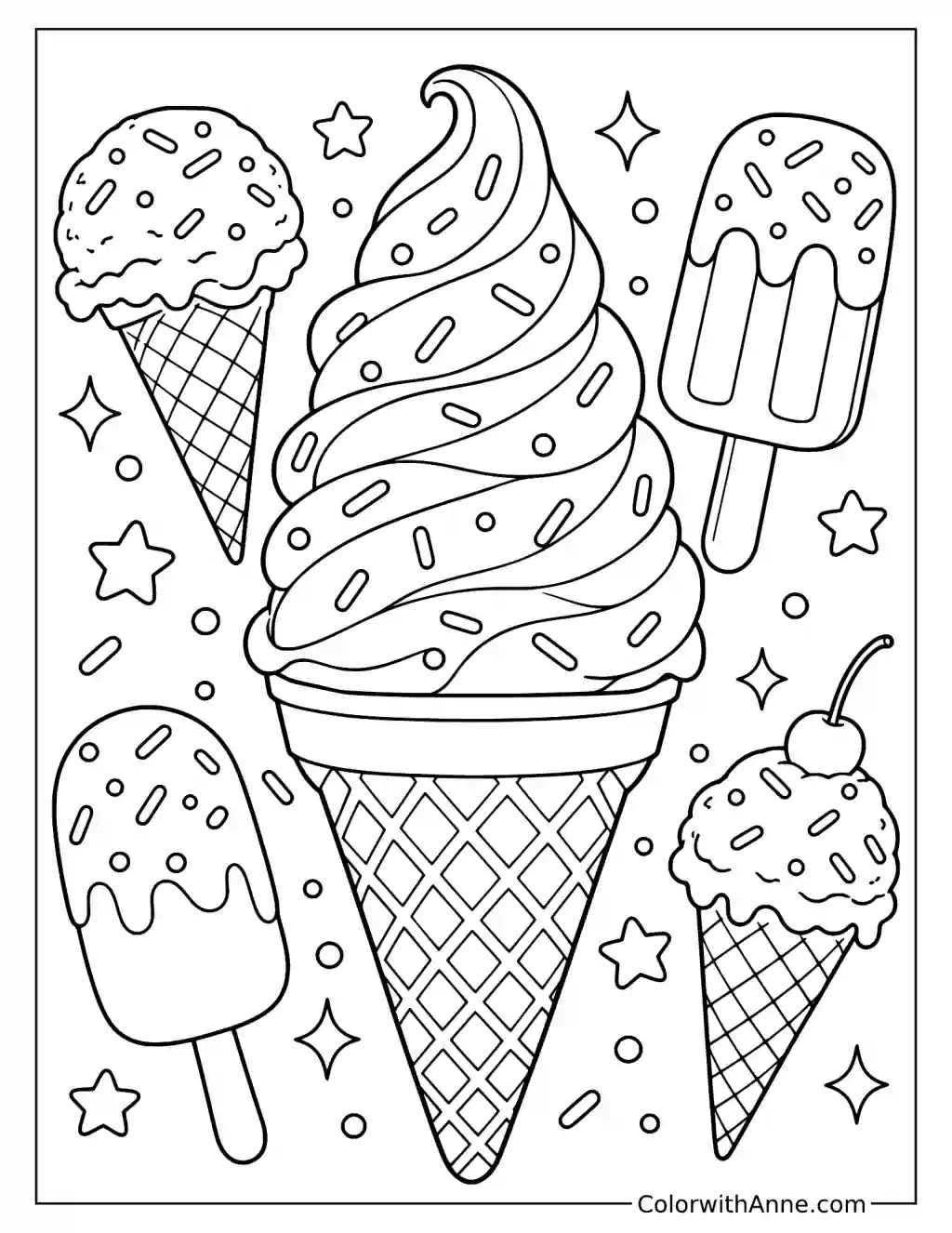Easy Ice Cream Coloring Page for Kids