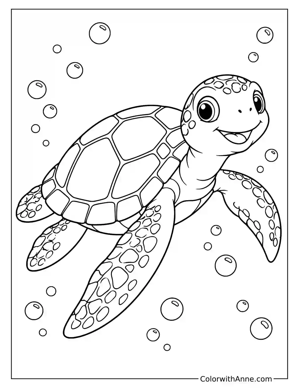 Easy Sea Turtle Coloring Page for Kids