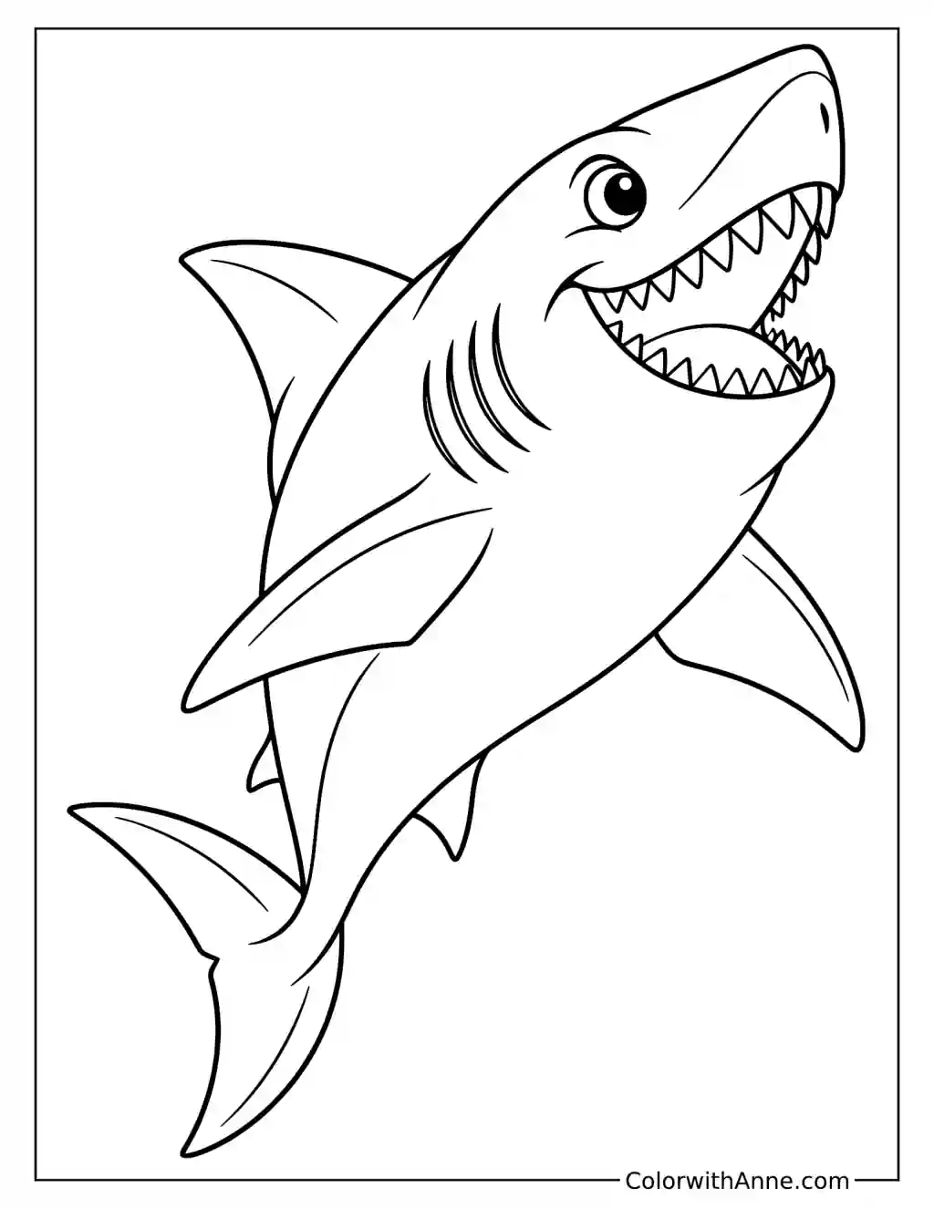 Easy Shark Swimming Upward Coloring Page for Kids