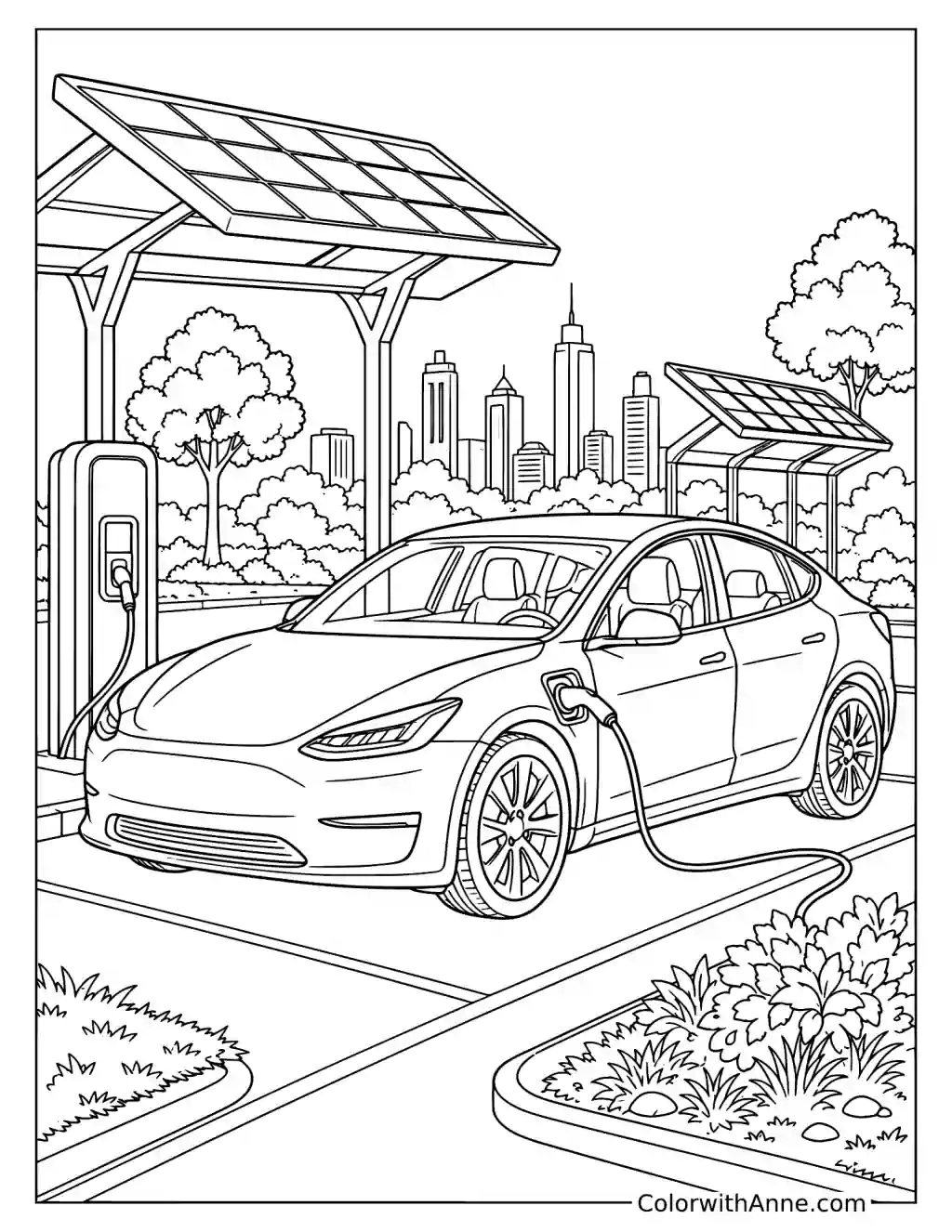 Electric Car Charging Coloring Page