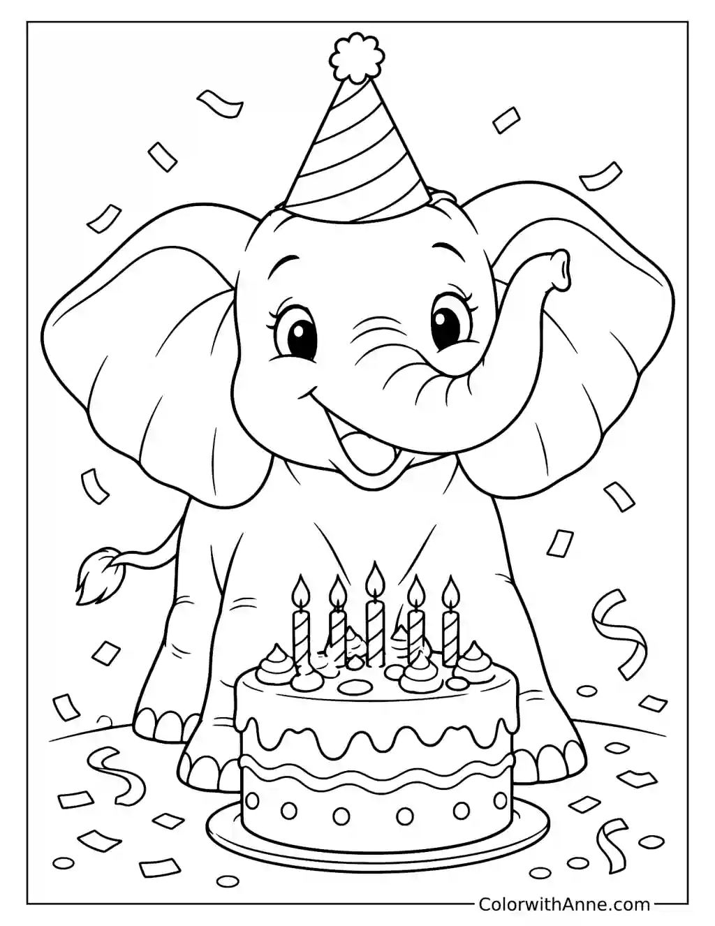 Elephant Birthday Party Coloring Page