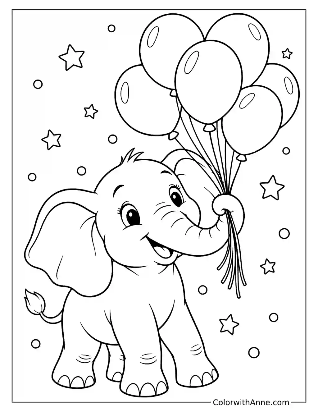 Elephant Holding a Balloon Bouquet Coloring Page