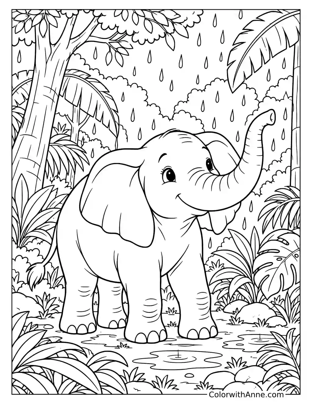 Elephant in the Forest Coloring Page