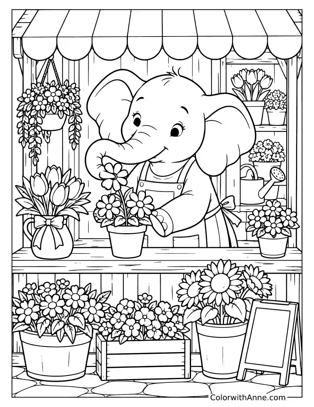 Elephant's Flower Store Coloring Page