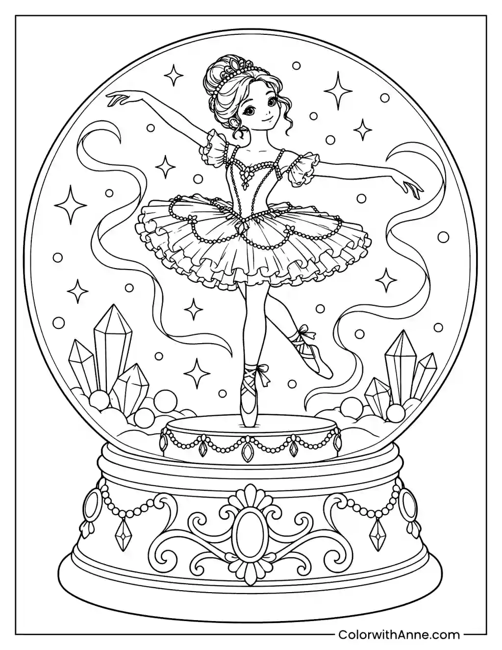 Enchanted Snow Globe Ballerina Coloring Page