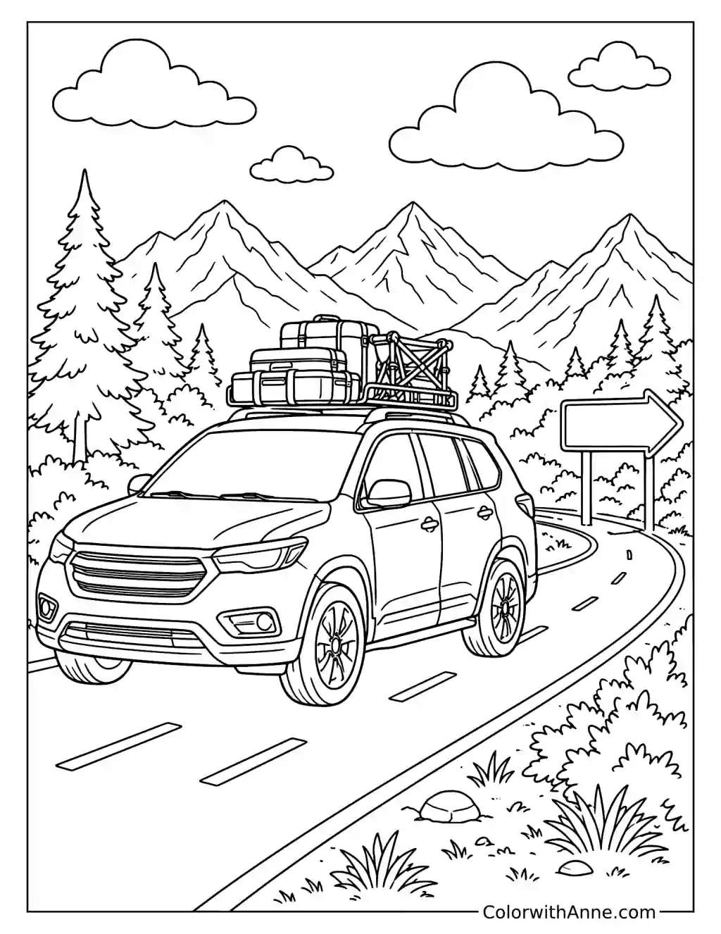 Family Car Road Trip Coloring Page