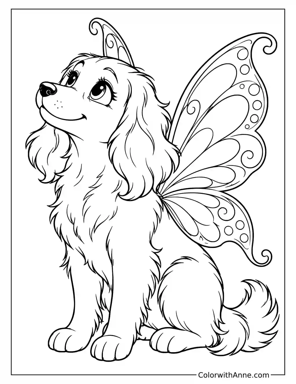 Fantasy Dog with Fairy Wings Coloring Page