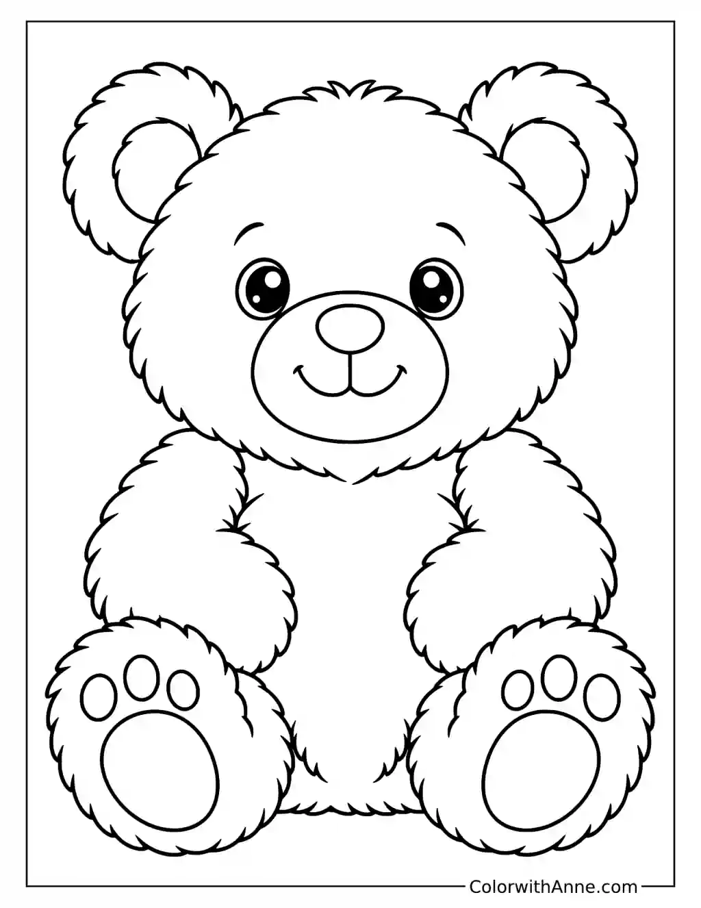 Fluffy Teddy Bear Coloring Page for Kids