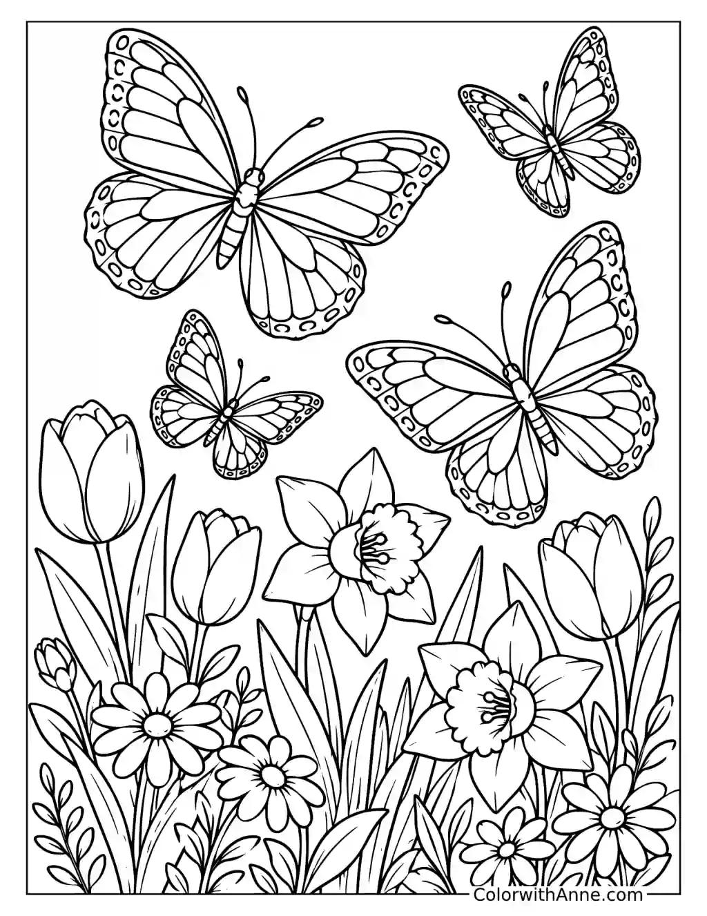 Fluttering Butterflies Spring Coloring Page