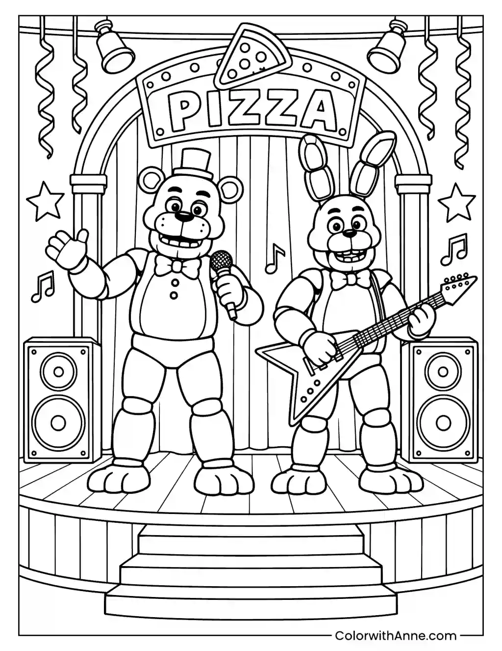 Freddy and Bonnie’s Pizza Stage Show Coloring Page