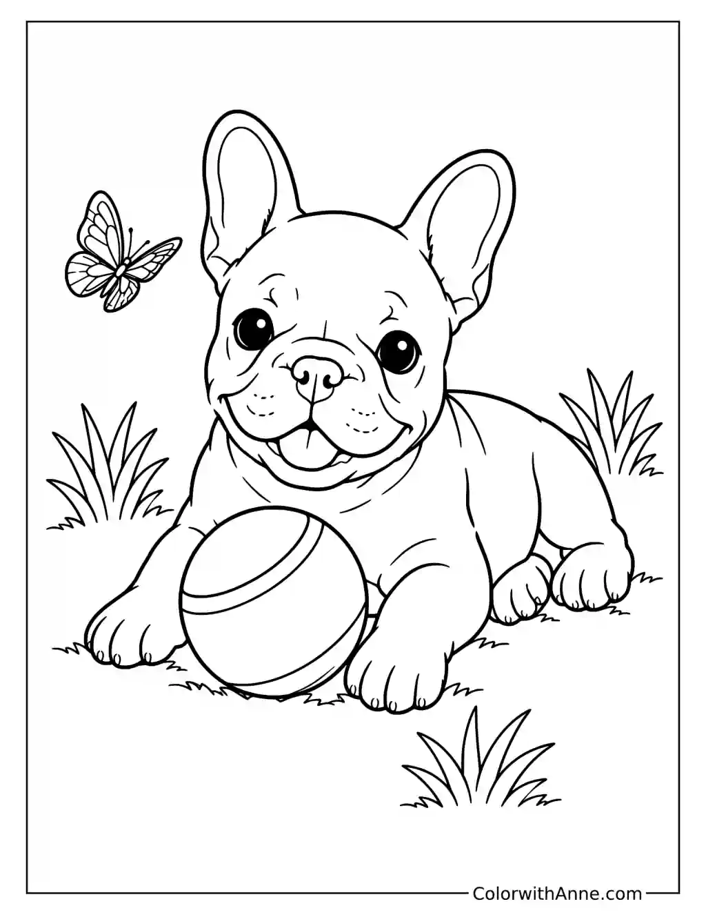 French Bulldog Puppy with a Ball Coloring Page