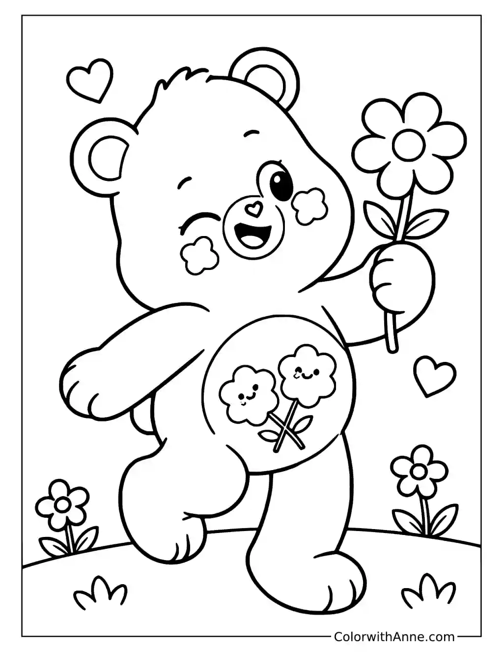 Friend Bear Carrying a Flower Coloring Page
