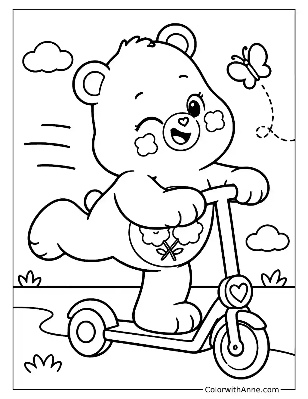 Friend Bear Riding a Scooter Coloring Page