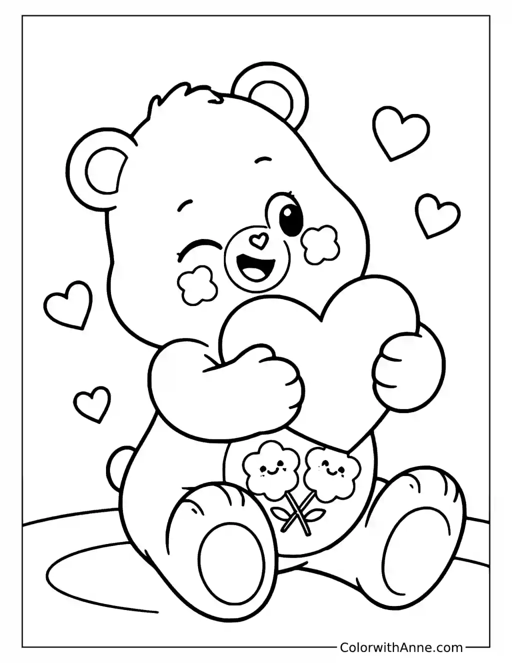 Friend Bear Sitting with a Heart Coloring Page