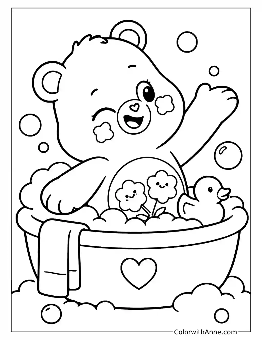 Friend Bear Taking a Bubble Bath Coloring Page