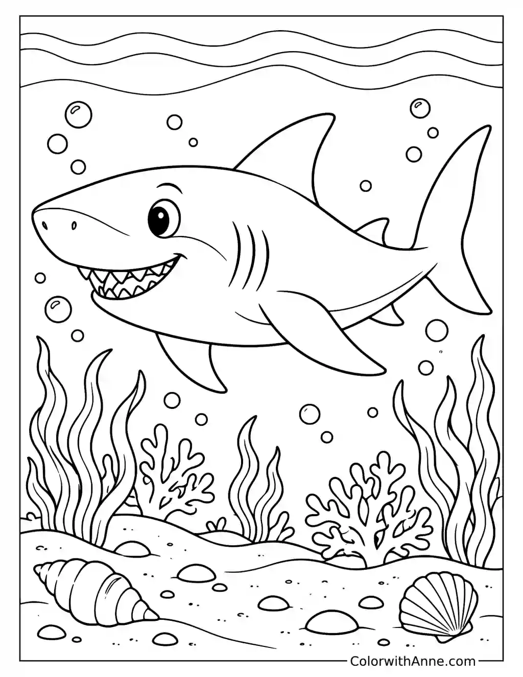 Friendly Shark in an Undersea World Coloring Page
