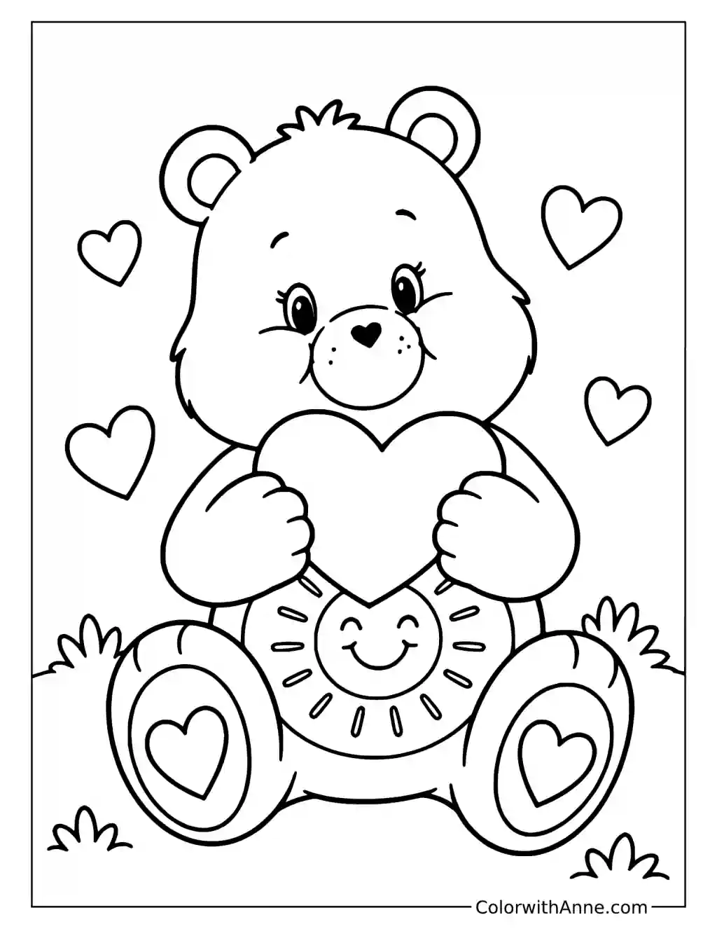 Funshine Bear Sitting with a Heart Coloring Page