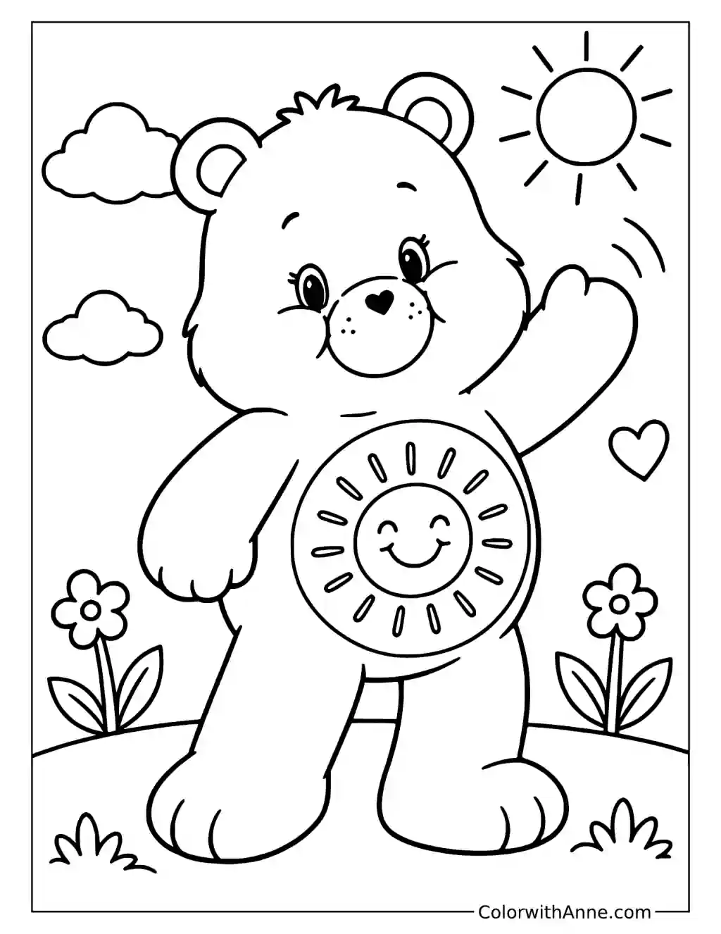 Funshine Bear Waving Under the Sun Coloring Page