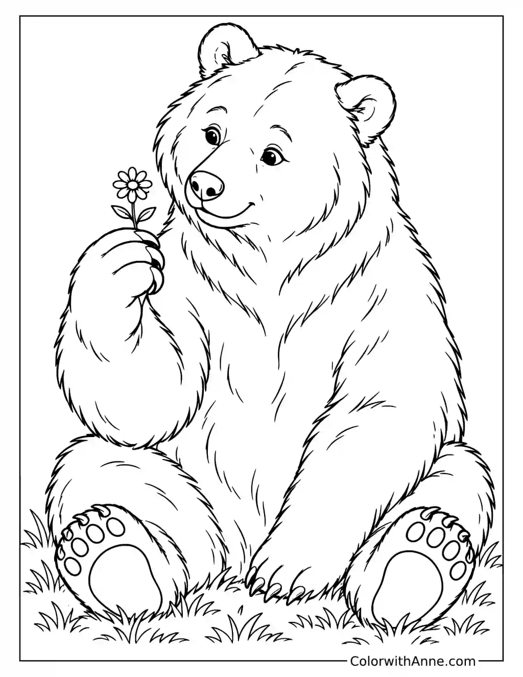 Giant Bear Holding a Flower Coloring Page
