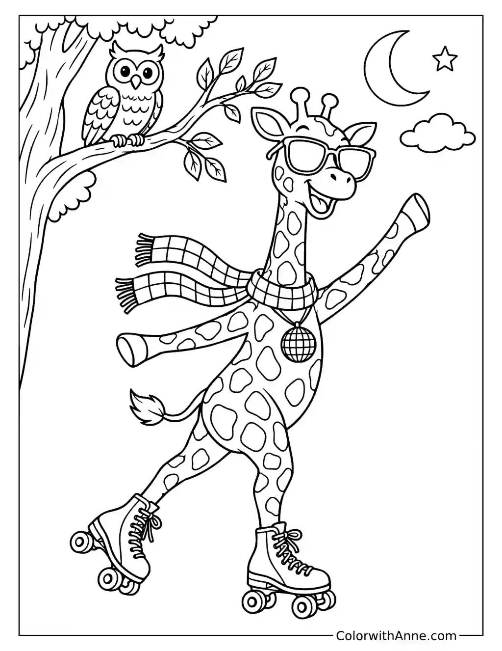 Giraffe Disco Coloring Page