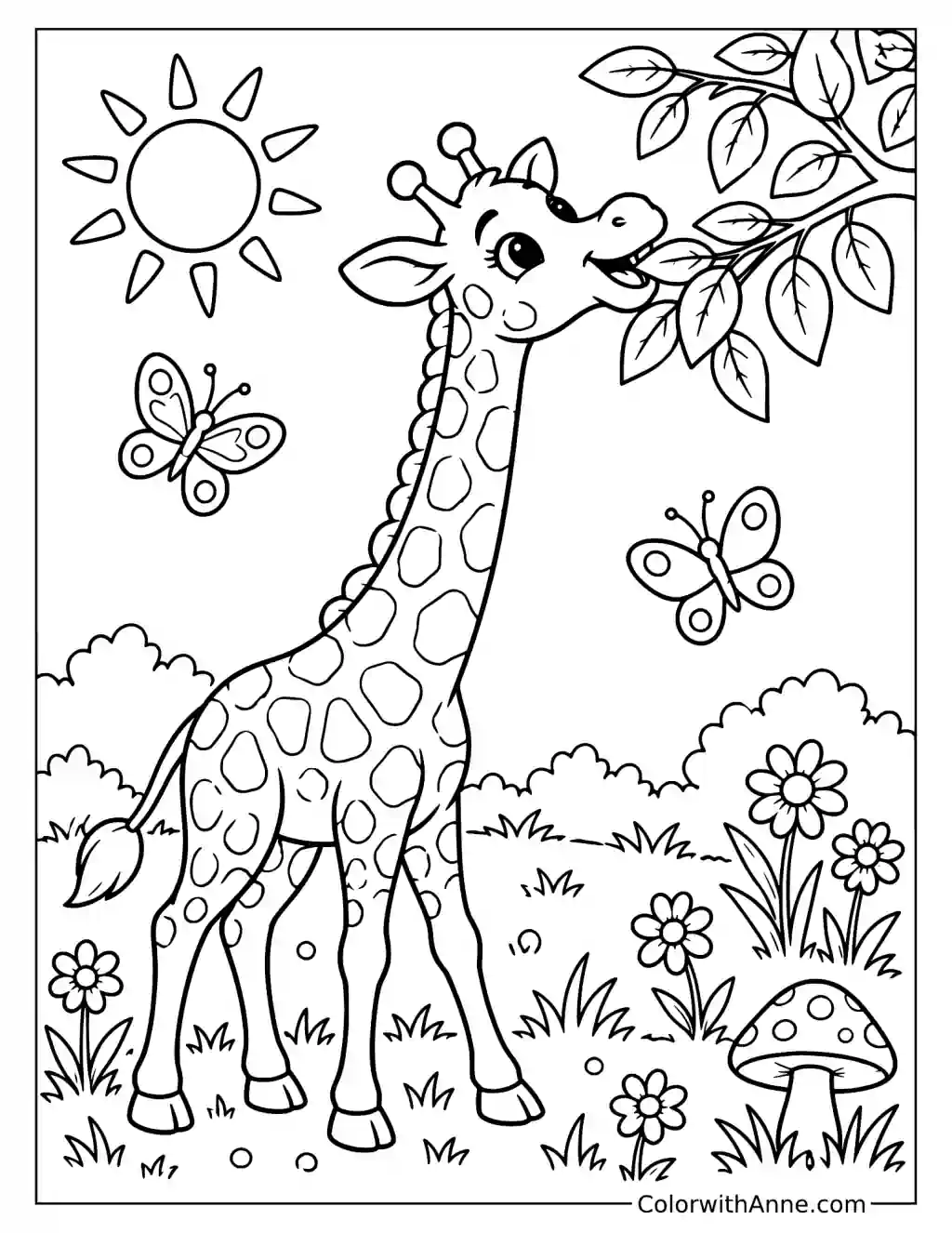 Giraffe Eating Leaves Coloring Page