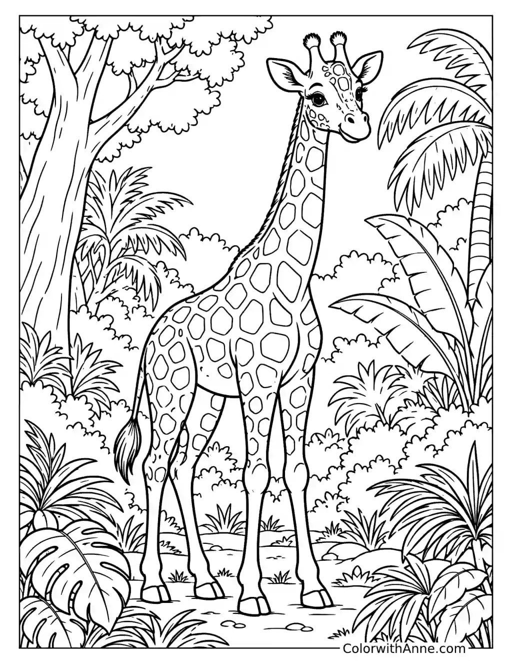 Giraffe in a Jungle Coloring Page