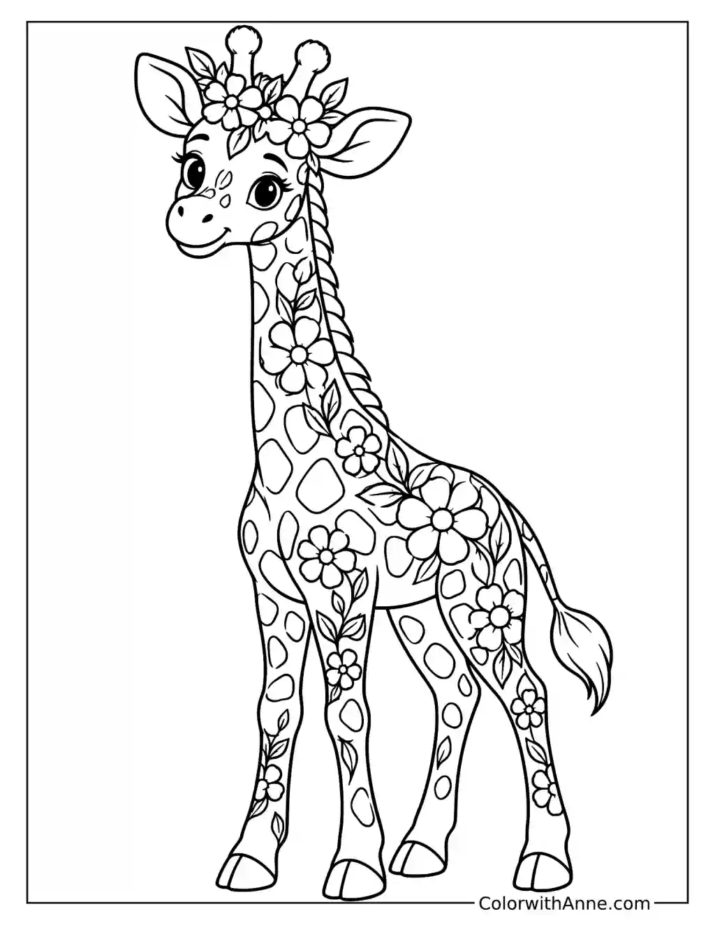 Giraffe Made of Flowers Coloring Page