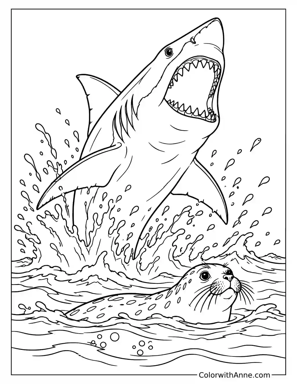 Great White Hunting Seals Coloring Page