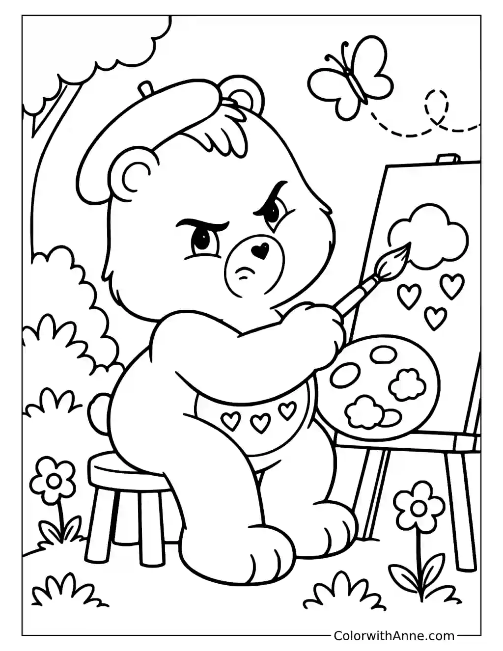 Grumpy Bear Painting Outdoors Coloring Page