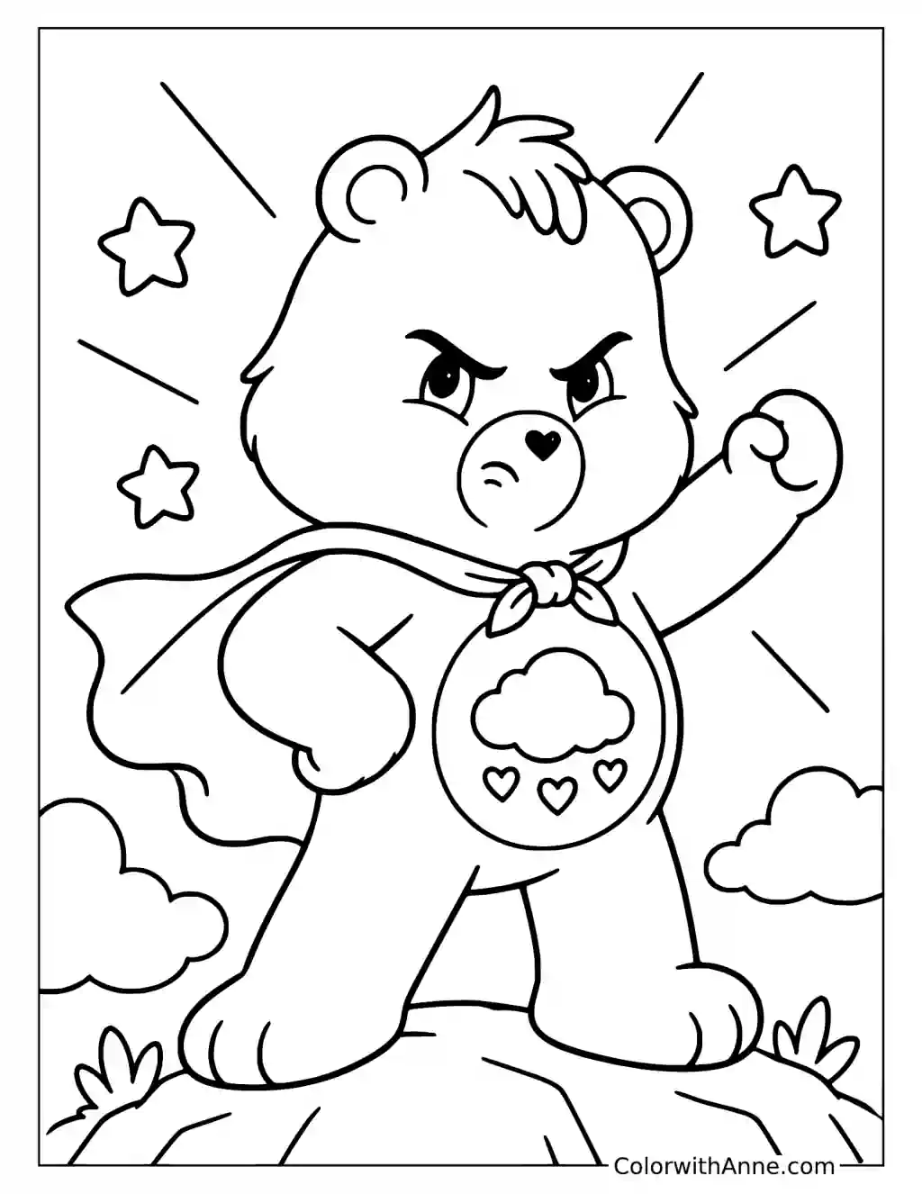 Grumpy Bear Wearing a Superhero Cape Coloring Page