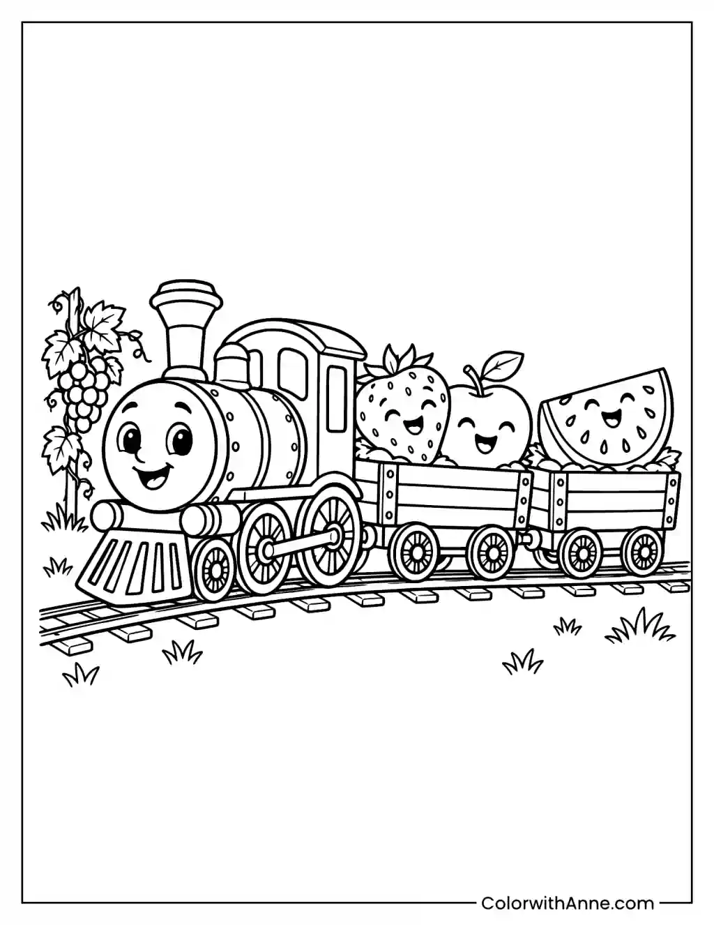Happy Fruit Train Coloring Page