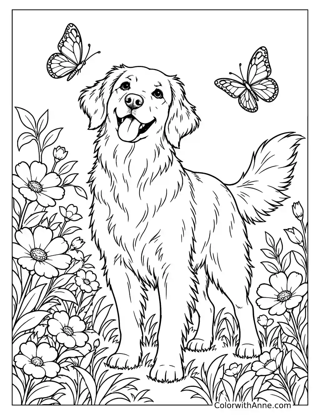 Happy Spring Dog Coloring Page