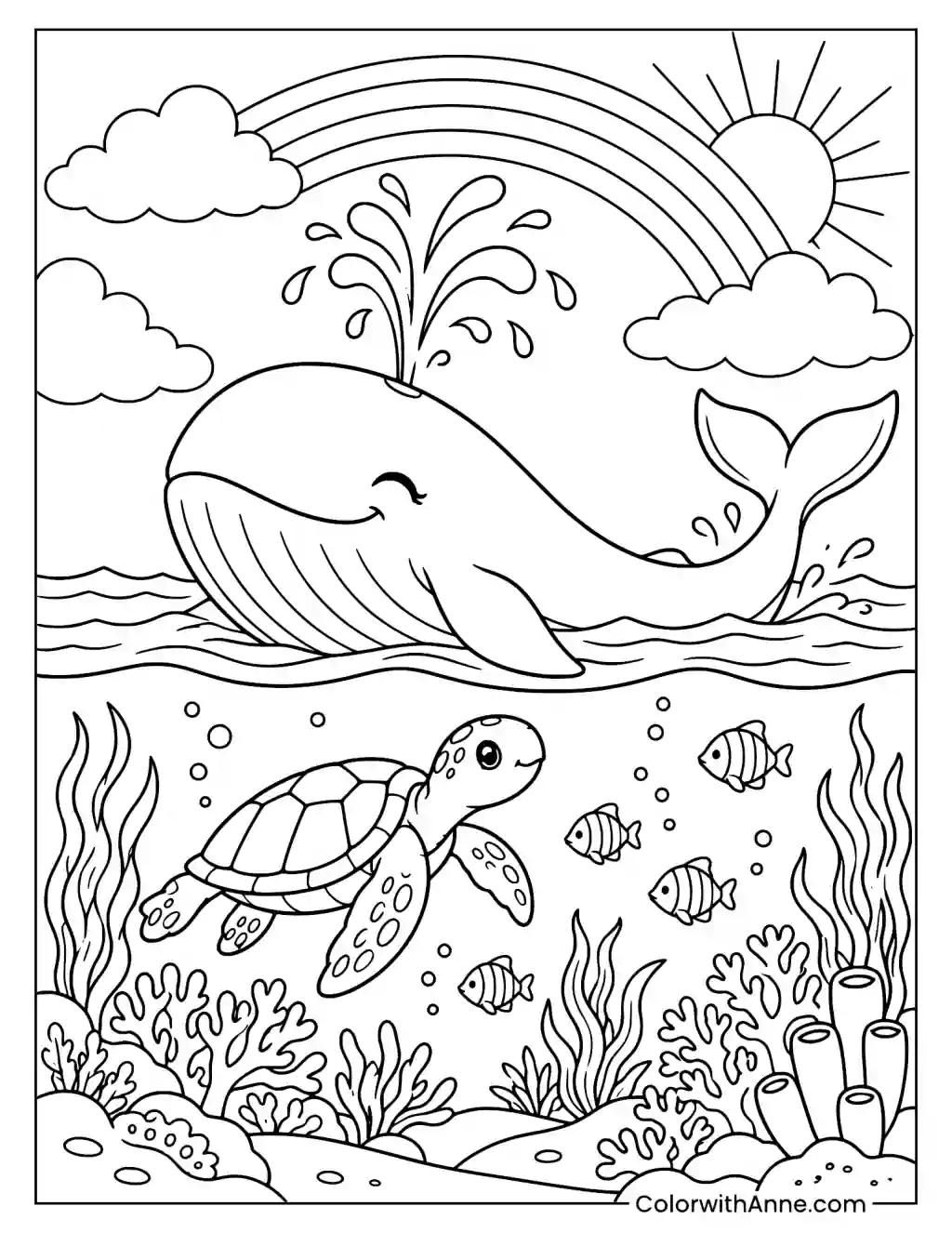 Happy Whale Spout Coloring Page